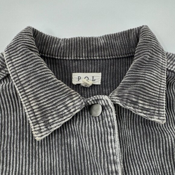 POL Distressed Corduroy Jacket Womens Large Gray Raw Frayed Oversized Crop Indie - Picture 6 of 15